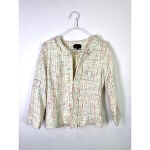 Cynthia Rowley Blazer Women Sm Jacket Tweed Fringe Cream Multi Spring Classic